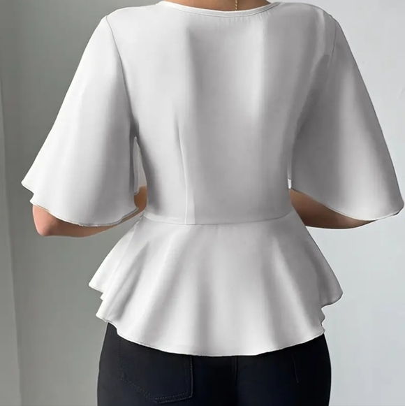 3/$30 Elegant White Peplum Top - Picture 5 of 7
